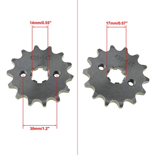 WOOSTAR Moto Piñon Delantero 420 de 14 Dientes 17mm para 50cc 70cc 90cc 110cc 125cc Dirt Pit Bike Mini Bike ATV 4 Wheeler Ciclomotor