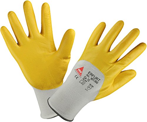 workAnt ERFURT - Guantes Seguridad nitrilo Amarillo, Guía de recubrimientos - Talla: 10