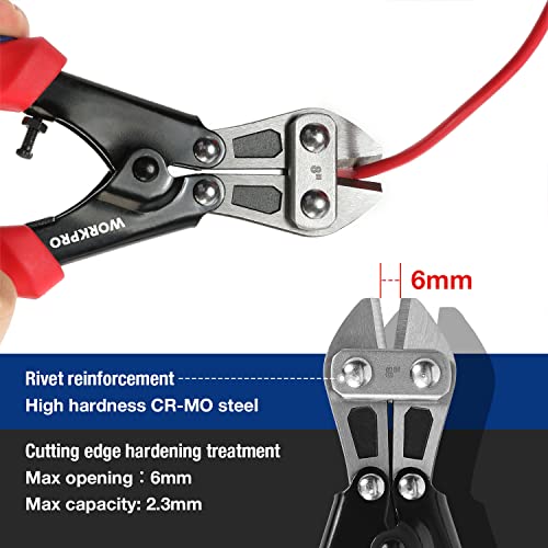 WORKPRO Cortador de Pernos 8" CR-MO Mini Cortador de Alambre, Cable para Trabajo Pesado, Cizallas Cortadora de Resorte con Mango Antideslizante, 210 mm