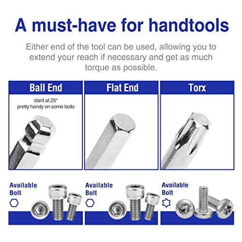 WORKPRO Juego de Llaves Hexagonales Portátiles Cr-V de 24 Piezas, Llave Hex de Buen Ajuste con Cabeza Plana, Esférica, Torx para Reparación y Montaje