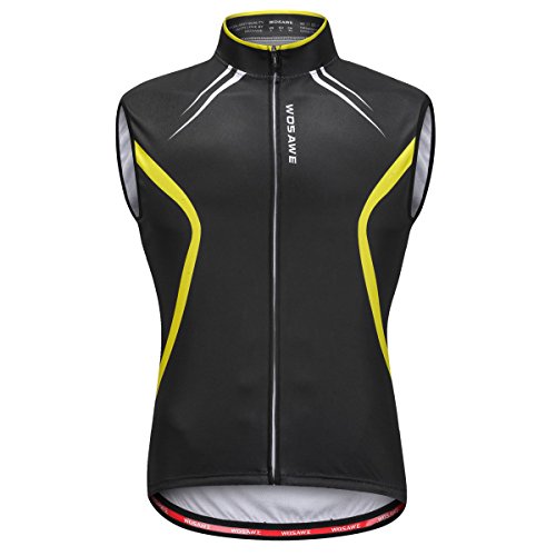 WOSAWE Camisetas de Ciclismo para Hombre Transpirable Chaleco de Bicicleta sin Mangas MTB Chaqueta para Deportes al Aire Libre (Negro con Amarillo L)