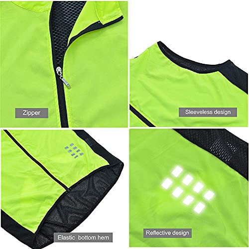 WOSAWE Chaleco de Ciclismo, Hombres Transpirable Sin Mangas Chaqueta de MTB Cortavientos Ropa de Bicicleta (Verde L)