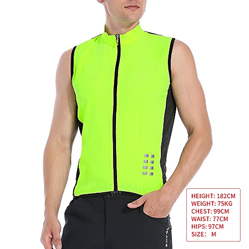 WOSAWE Chaleco de Ciclismo, Hombres Transpirable Sin Mangas Chaqueta de MTB Cortavientos Ropa de Bicicleta (Verde L)