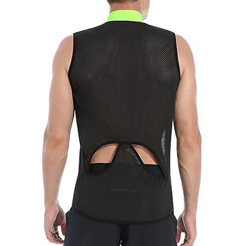 WOSAWE Chaleco de Ciclismo, Hombres Transpirable Sin Mangas Chaqueta de MTB Cortavientos Ropa de Bicicleta (Verde L)