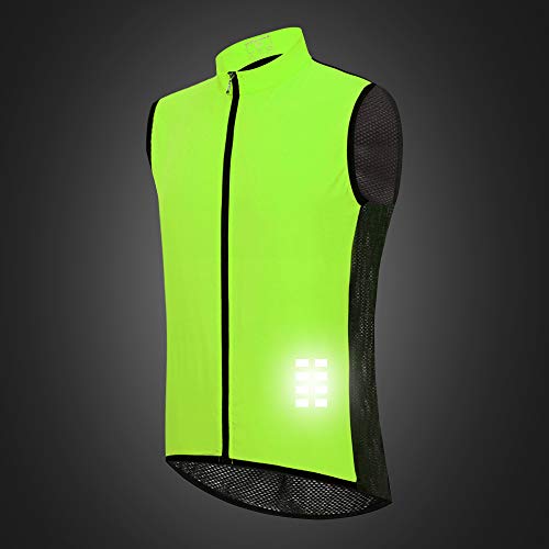 WOSAWE Chaleco de Ciclismo, Hombres Transpirable Sin Mangas Chaqueta de MTB Cortavientos Ropa de Bicicleta (Verde L)