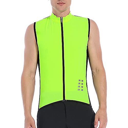 WOSAWE Chaleco de Ciclismo, Hombres Transpirable Sin Mangas Chaqueta de MTB Cortavientos Ropa de Bicicleta (Verde L)