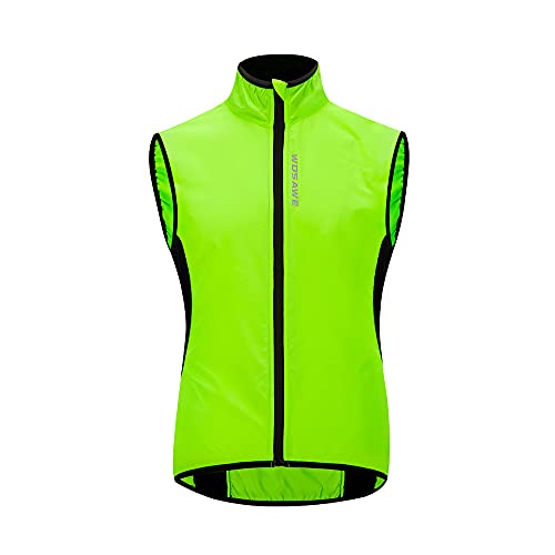 WOSAWE Chaleco de ciclismo para hombre Ligero y transpirable al aire libre Correr sin mangas Chaquetas de ocio Ropa deportiva(Verde L)