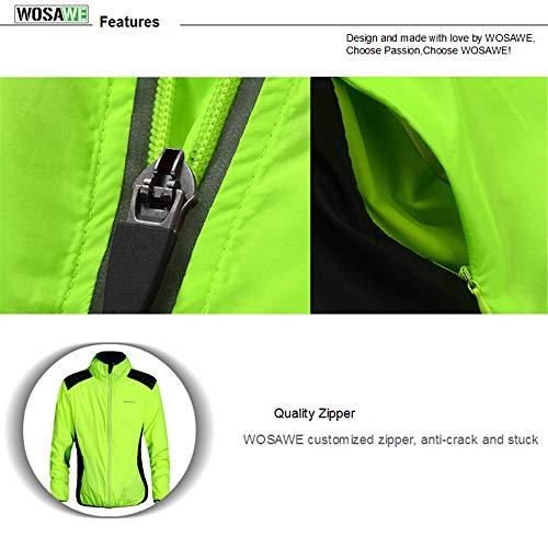 WOSAWE Chaqueta de Alta Visibilidad para Hombre, Ultra-Light Excursionismo Bicicleta Chaqueta de Viento (BC240 Verde XL)