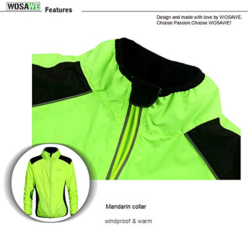 WOSAWE Chaqueta de Alta Visibilidad para Hombre, Ultra-Light Excursionismo Bicicleta Chaqueta de Viento (BC240 Verde XL)