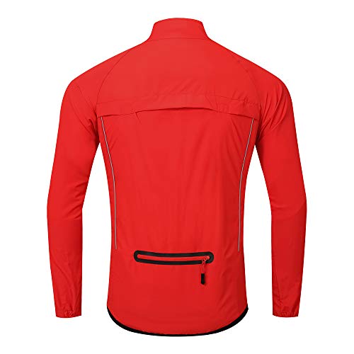 WOSAWE Chaqueta de ciclismo para correr impermeable y reflectante para hombre, cortavientos ligera, chaqueta de ciclismo a prueba de viento (rojo 3XL)