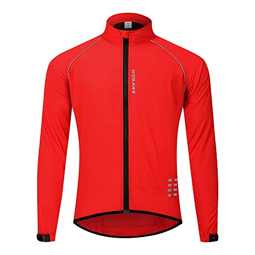 WOSAWE Chaqueta de ciclismo para correr impermeable y reflectante para hombre, cortavientos ligera, chaqueta de ciclismo a prueba de viento (rojo 3XL)