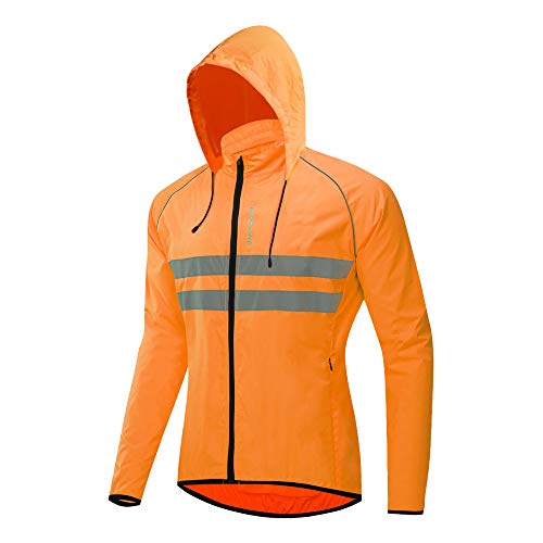 WOSAWE Chaquetas con Capucha Hombres Ciclismo Ligero Impermeable Motocicleta Viento Reflectante Abrigo Correr Montañismo Ropa Deportiva(225 Naranja XL)