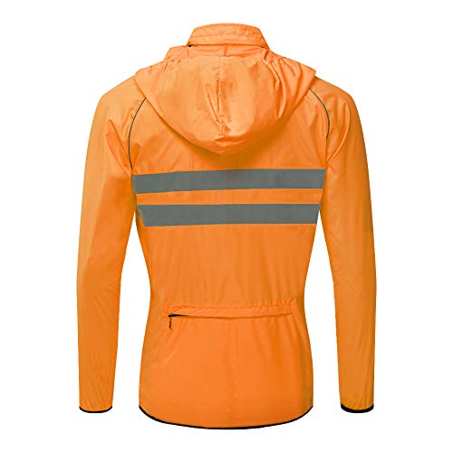 WOSAWE Chaquetas con Capucha Hombres Ciclismo Ligero Impermeable Motocicleta Viento Reflectante Abrigo Correr Montañismo Ropa Deportiva(225 Naranja XL)