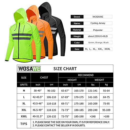 WOSAWE Chaquetas con Capucha Hombres Ciclismo Ligero Impermeable Motocicleta Viento Reflectante Abrigo Correr Montañismo Ropa Deportiva(225 Naranja XL)