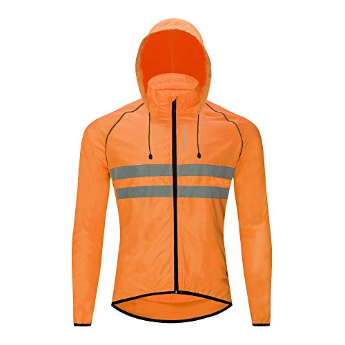 WOSAWE Chaquetas con Capucha Hombres Ciclismo Ligero Impermeable Motocicleta Viento Reflectante Abrigo Correr Montañismo Ropa Deportiva(225 Naranja XL)