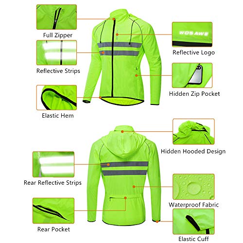 WOSAWE Chaquetas con Capucha Hombres Ciclismo Ligero Impermeable Motocicleta Viento Reflectante Abrigo Correr Montañismo Ropa Deportiva(225 Naranja XL)