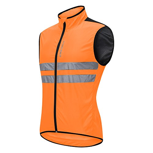 WOSAWE Hombres Ropa Ciclismo, Transpirable Chaqueta de Ciclismo Cortavientos Alta Visivilidad Chaleco Reflectante de MTB (BL205 Chaleco Naranja M)