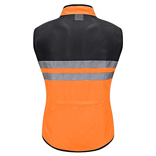 WOSAWE Hombres Ropa Ciclismo, Transpirable Chaqueta de Ciclismo Cortavientos Alta Visivilidad Chaleco Reflectante de MTB (BL205 Chaleco Naranja M)