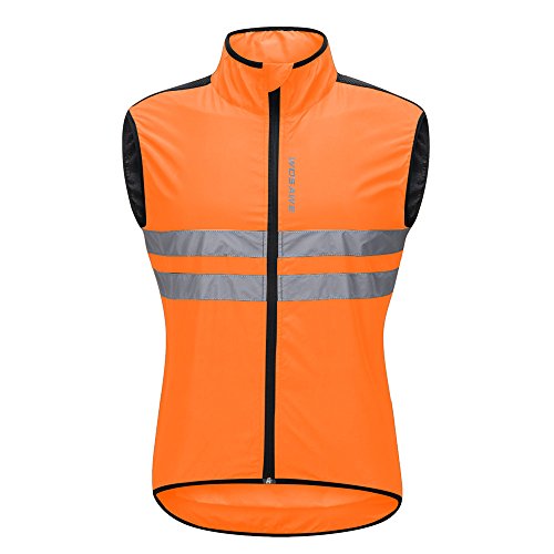 WOSAWE Hombres Ropa Ciclismo, Transpirable Chaqueta de Ciclismo Cortavientos Alta Visivilidad Chaleco Reflectante de MTB (BL205 Chaleco Naranja M)