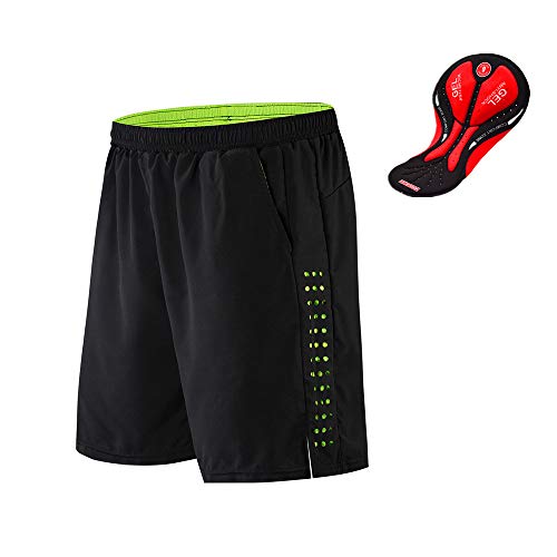 WOSAWE Pantalones Cortos de Bicicleta para Hombres Transpirable Gel 3D Acolchada Sueltos Pantalones Cortos de Ciclismo para MTB Descenso Ciclismo (Negro XXL)