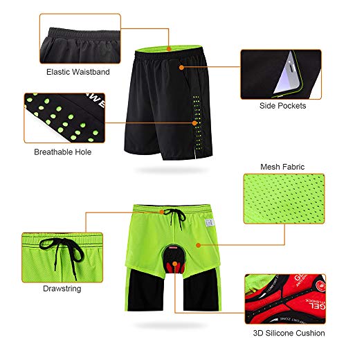 WOSAWE Pantalones Cortos de Bicicleta para Hombres Transpirable Gel 3D Acolchada Sueltos Pantalones Cortos de Ciclismo para MTB Descenso Ciclismo (Negro XXL)