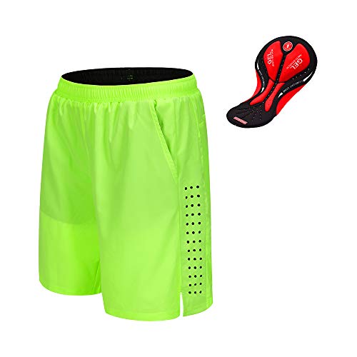 WOSAWE Pantalones Cortos de Bicicleta para Hombres Transpirable Gel 3D Acolchada Sueltos Pantalones Cortos de Ciclismo para MTB Descenso Ciclismo (Verde L)