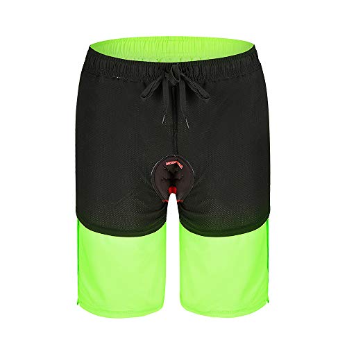 WOSAWE Pantalones Cortos de Bicicleta para Hombres Transpirable Gel 3D Acolchada Sueltos Pantalones Cortos de Ciclismo para MTB Descenso Ciclismo (Verde L)