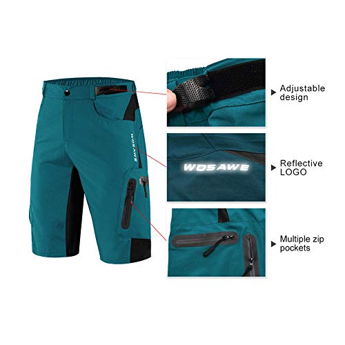 WOSAWE Pantalones Cortos de Ciclismo, Hombres Pantalones Sueltos Transpirables + Gel 3D Acolchada MTB Ropa Interior (BL432 Navy M)