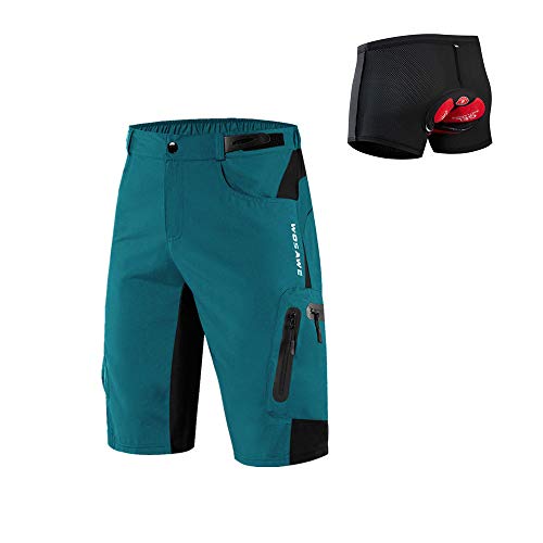 WOSAWE Pantalones Cortos de Ciclismo, Hombres Pantalones Sueltos Transpirables + Gel 3D Acolchada MTB Ropa Interior (BL432 Navy M)