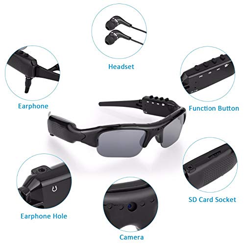 WOTUMEO Multifuncionales Gafas de Sol Bluetooth HD 1080P Cámara Mini DV Vídeo Manos Libres Gafas De Conducción Deportes Ciclismo Gafas De Sol Gafas Inteligentes con Tarjeta de Memoria de 8 GB
