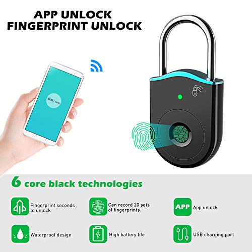 WOWLock 2 en 1 Candado de huella digital inteligente impermeable IP65 mejorado, candado de huella digital de seguridad sin llave para oficina, gimnasio, casillero, puerta, maleta, gabin