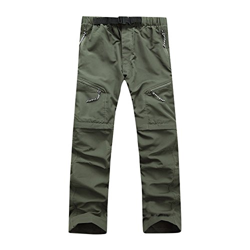 WOYAOFEI Pantalones de deporte para hombre, de senderismo, de secado rápido, desmontables, para exteriores, finos, chinos, cargo, impermeables, para MTB, largo/corto., verde, S