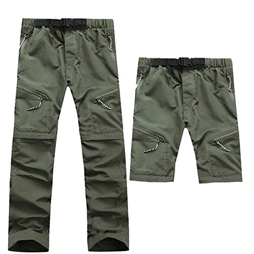 WOYAOFEI Pantalones de deporte para hombre, de senderismo, de secado rápido, desmontables, para exteriores, finos, chinos, cargo, impermeables, para MTB, largo/corto., verde, S