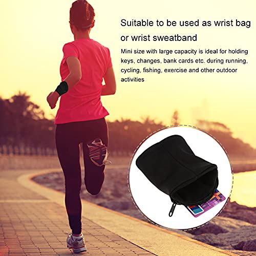 Wristband Wallet, Cartera de Muñeca Outdoor Sport Running Jogging Exercise Gym Wrist Band Wristband Wallet para Correr, Fitness, Ciclismo, Senderismo, Camping, Deportes,5 Colores(Negro)