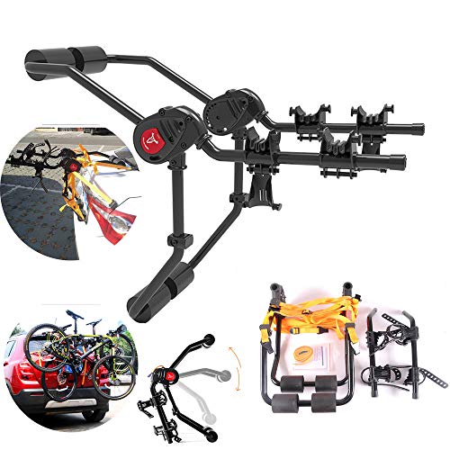 WVIVW Portabicicletas Porton Trasero Universal 2 Bicis Baca Coche Portabicis para Coche con Correas Plegable Bicicletas Electrica Porta-Bicis Auto Soporte de Bici baca para Bicicletas Bike Acero