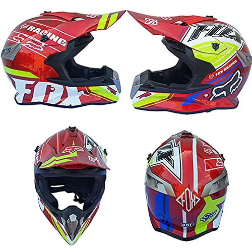 WVW Casco Motocross Niño 5~12 Años ECE/Dot Homologado Casco Moto Integral Unisex para Moto Cross Descenso Enduro MTB Quad BMX Bicicleta - con Fox Design - TGF-01 - Rojo,M