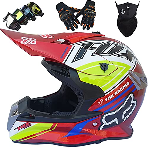 WVW Casco Motocross Niño 5~12 Años ECE/Dot Homologado Casco Moto Integral Unisex para Moto Cross Descenso Enduro MTB Quad BMX Bicicleta - con Fox Design - TGF-01 - Rojo,M