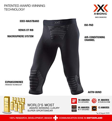 X-Bionic Invent 4.0 Pants 3/4 Men Pantalones Deportivos, Capa Base, Running Jogging Training Fitness Gym para Hombre, Hombre, Black/Charcoal, S