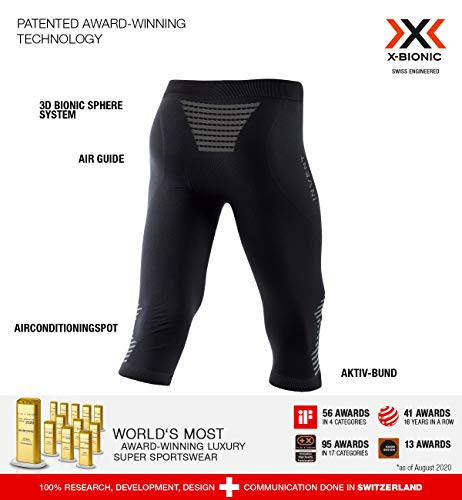 X-Bionic Invent 4.0 Pants 3/4 Men Pantalones Deportivos, Capa Base, Running Jogging Training Fitness Gym para Hombre, Hombre, Black/Charcoal, S