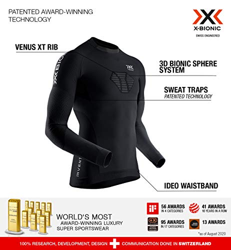 X-Bionic Invent 4.0 Running Shirt Long Sleeves Men Camiseta Deportiva Correr Jogging Training Fitness Gym Capa De Base para Hombre, Hombre, Black/Charcoal, XL