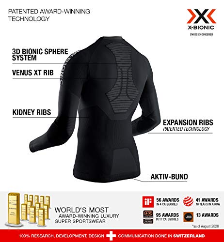 X-Bionic Invent 4.0 Running Shirt Long Sleeves Men Camiseta Deportiva Correr Jogging Training Fitness Gym Capa De Base para Hombre, Hombre, Black/Charcoal, XL