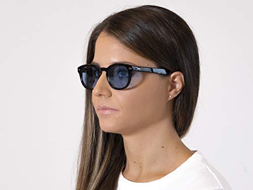 X-LAB Gafas de sol 8004 estilo moscot lentes polarizadas unisex (negro, azul)