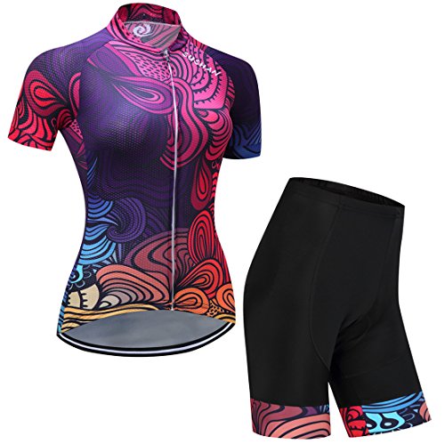 X-Labor Maillot de ciclismo para mujer, camiseta de manga corta y pantalón corto con acolchado 3D para el asiento