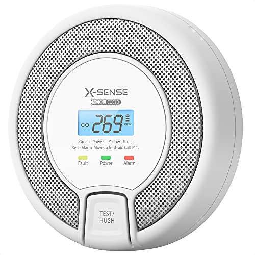 X-Sense Detector de CO con Pantalla Digital, Detector de monóxido de Carbono, con una Vida útil de 10 años, batería reemplazable, Certificado BSI según EN 50291, CO03D (1 Pieza)