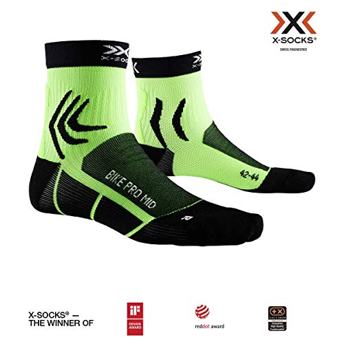 X-Socks Bike Pro Mid Socks, Unisex Adulto, Opal Black/Amazonas Green, 39-41