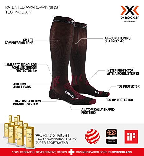 X-Socks Run Energizer Socks, Unisex Adulto, Dark Ruby/Opal Black, 42-44