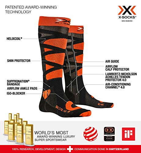 X-Socks Ski Control 4.0 Invierno Calcetines De Esquí, Hombre, Anthracite Melange/x-Orange, 39/41