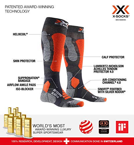 X-Socks Ski Touring Silver 4.0 Invierno Calcetines De Esquí, Hombre, Anthracite Melange/Orange Fluo, 42/44
