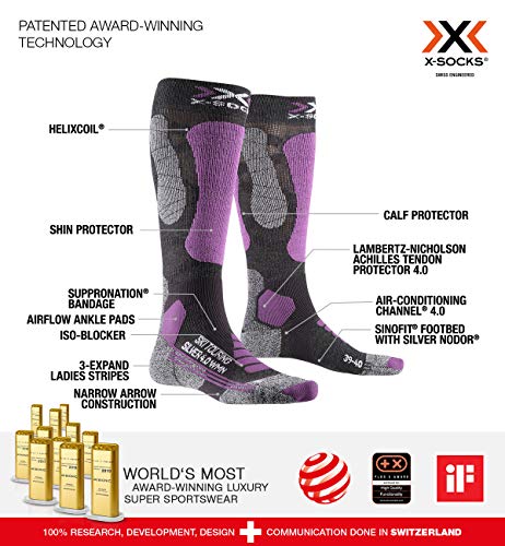 X-Socks Ski Touring Silver 4.0 Women Invierno Calcetines De Esquí, Mujer, Anthracite Melange/Magnolia, 37/38