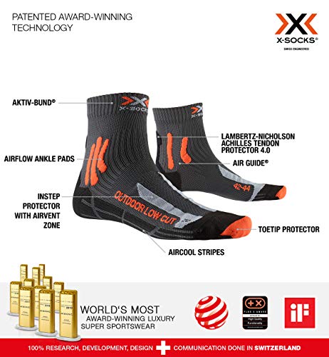 X-Socks Trek Outdoor Low Cut Men Socks Calcetines De Senderismo Trekking Hombre Mujer Socks Calcetines, Hombre, Anthracite / Orange, 45/47